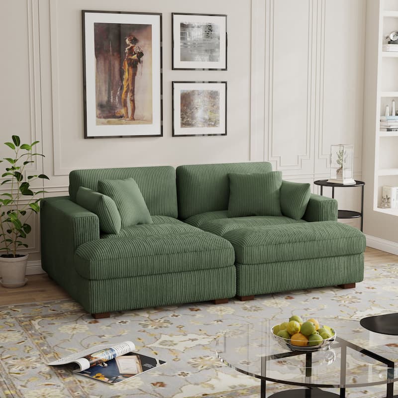 Modern Corduroy Modular Sectional Sofa Chaise Couch Bed - Green&2 Pillows - Symmetrical