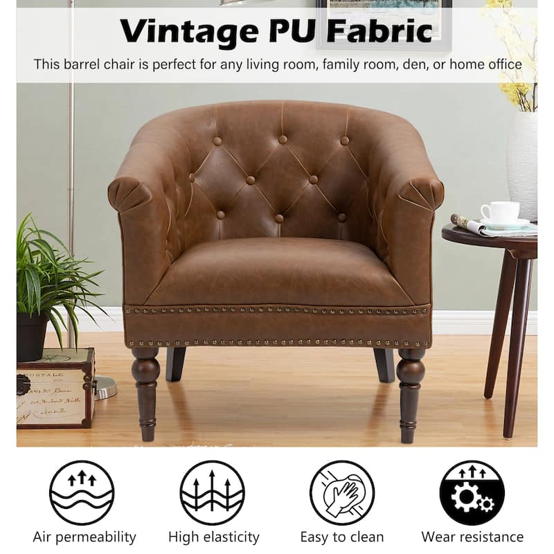 Alina Modern Tufted Tub Barrel Faux Leather Accent Chair
