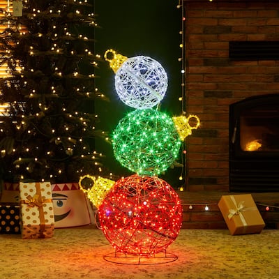 Glitzhome 39"H Lighted Christmas 3D PVC Stacked Ornaments Decor with 760 LED Lights - 3D PVC Stacked Ornaments