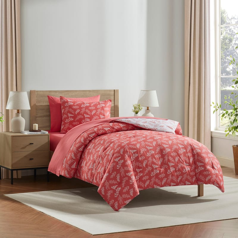 Empyrean 7 Pc Botanical Comforter Set with Sheets, Soft Breathable Lightweight Bedding Bag