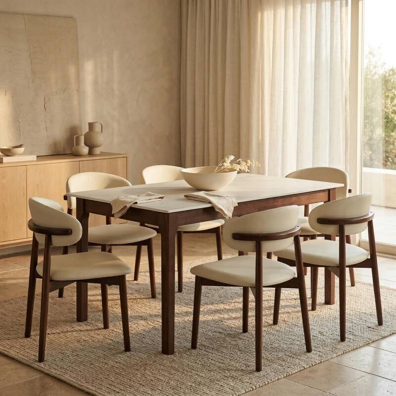 Mina Sintered Stone Rectangular Dining Table - Modern Scratch & Heat Resistant Kitchen Table with Solid Rubberwood Legs