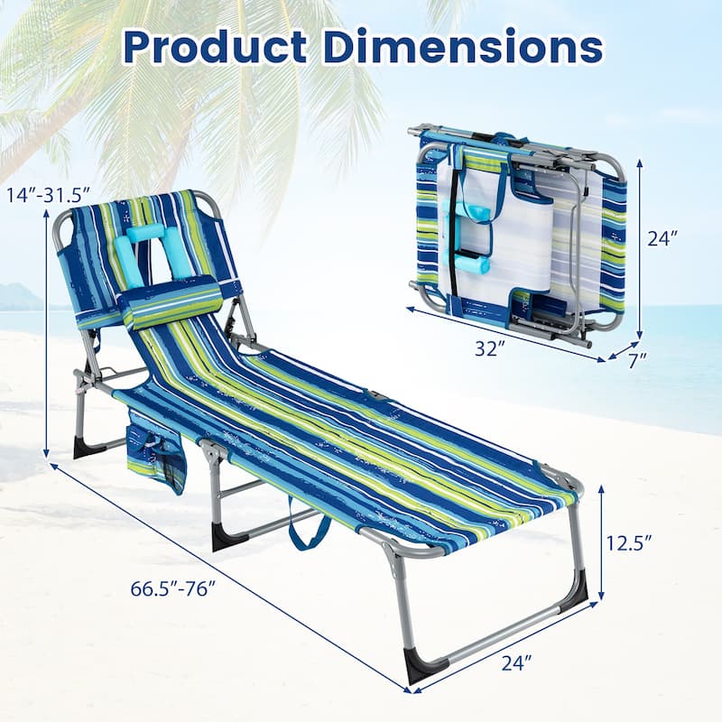 Gymax 2PCS Tanning ChairPortable Chaise Lounge Chair w/4-Position