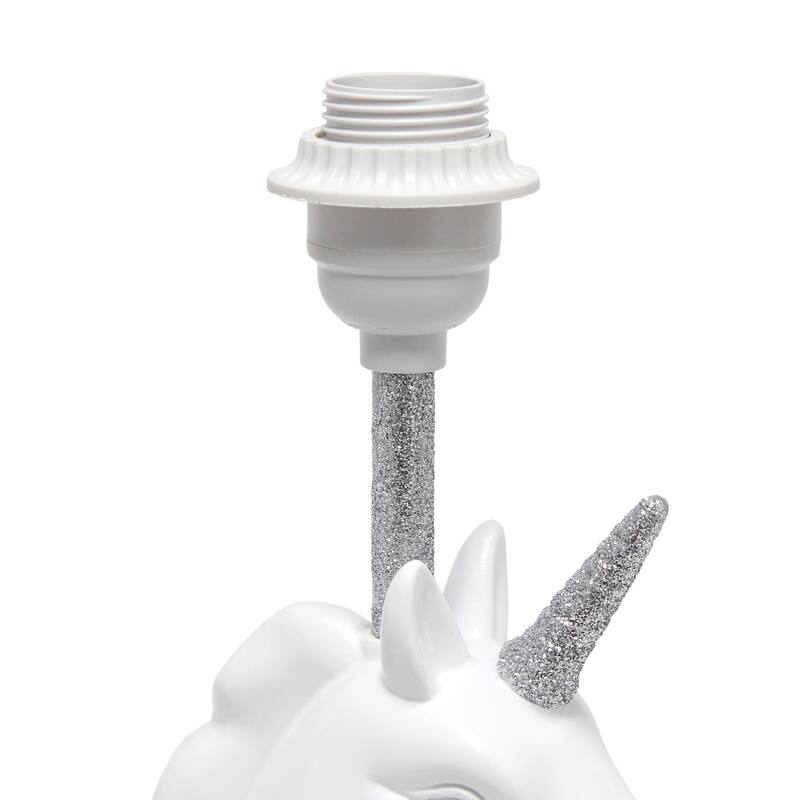 Sparkling Silver and White Unicorn Table Lamp - Whimsical Kids Room Lighting and Playful Bedside Décor