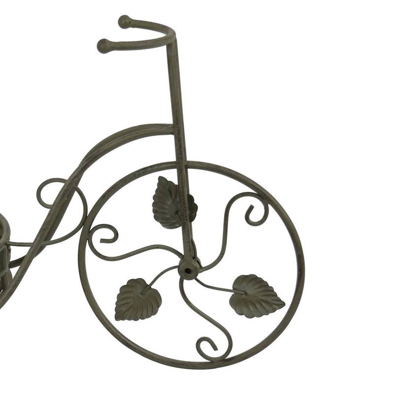 Covey Accent Plant Stand Tricycle, 2 Round Pots, Green Metal 21 Inch