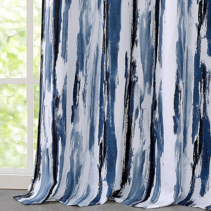 Ink Blue Brush Pattern Blackout Curtain Panel