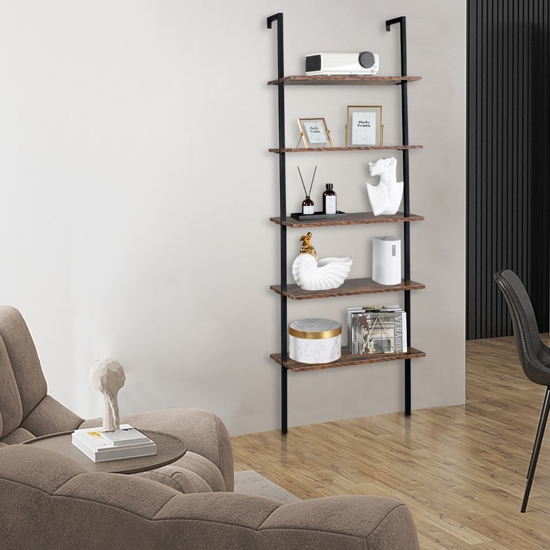 5-Tier Ladder Shelf Bookshelf Wall Mounted
