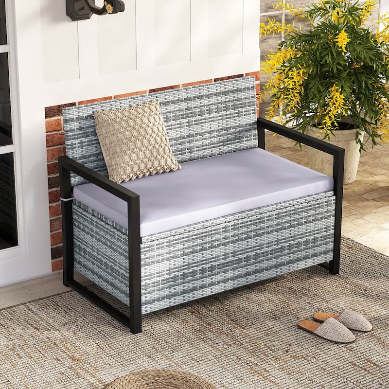 Costway Patio Storage Bench Wicker Loveseat with Built-in Storage & - See Details