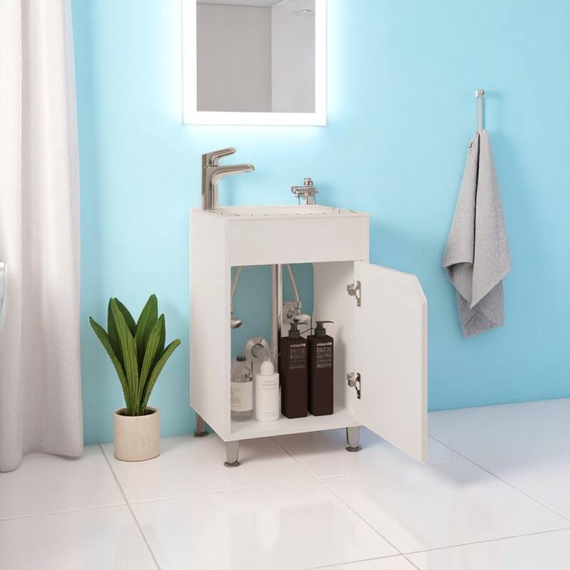 15.5" Bathroom Vanity with Integrated Sink - Compact Freestanding Cabinet with Storage for Small Bathrooms, No Faucet Included