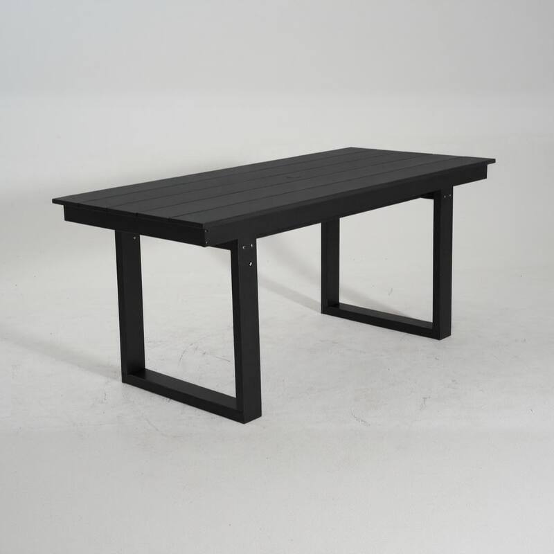67" HDPE Outdoor Dining & Meeting Table, Weather-Resistant, Seats 6, Space-Saving Chair Slide-In - Black