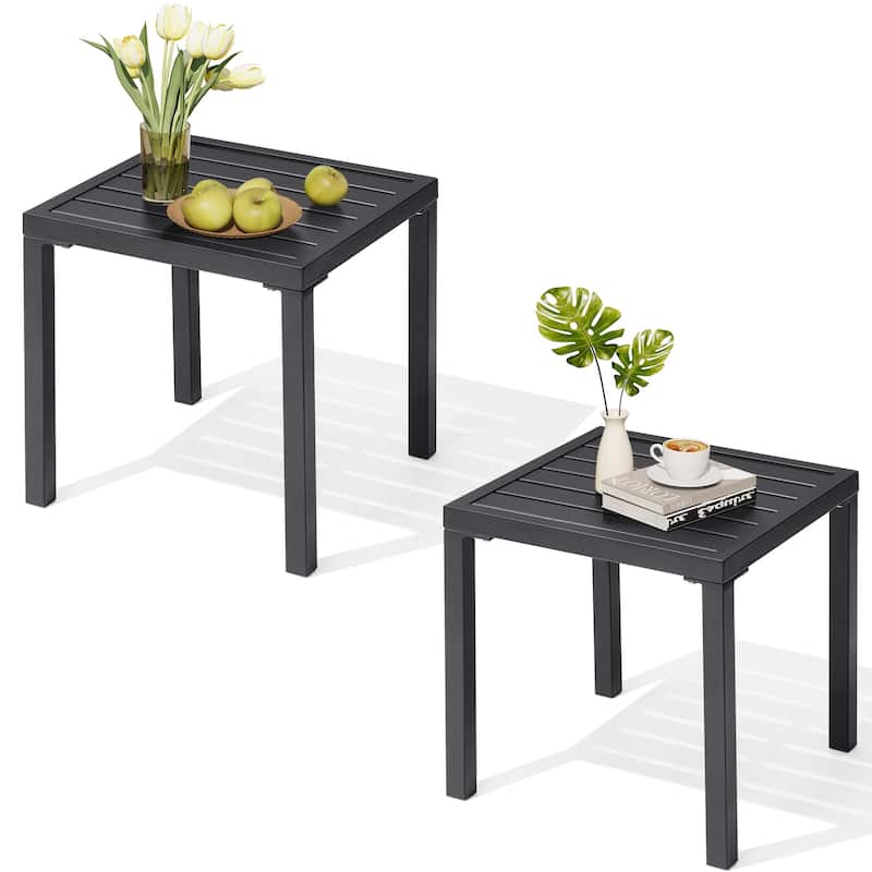 Outdoor Side Table Square Patio End Table - 2PC - Black