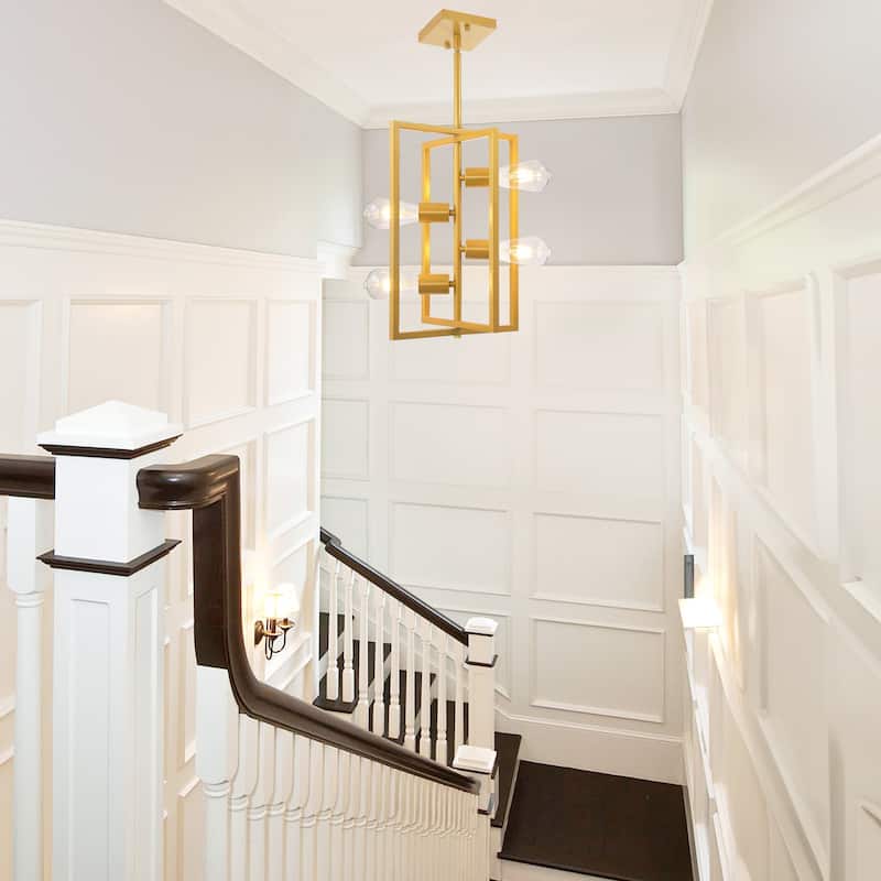Industrial Lantern Chandelier, 4-Light Modern Geometric Semi Flush Mount Ceiling Light Fixture