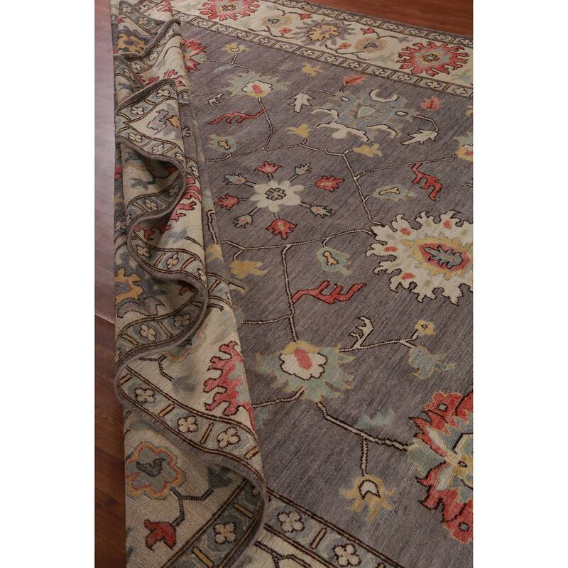 Hand Knotted Oriental 100% Wool Carpet Transitional All-Over Greys & Charcoal Oushak Area Rug - 13' 9'' X 10' 1''