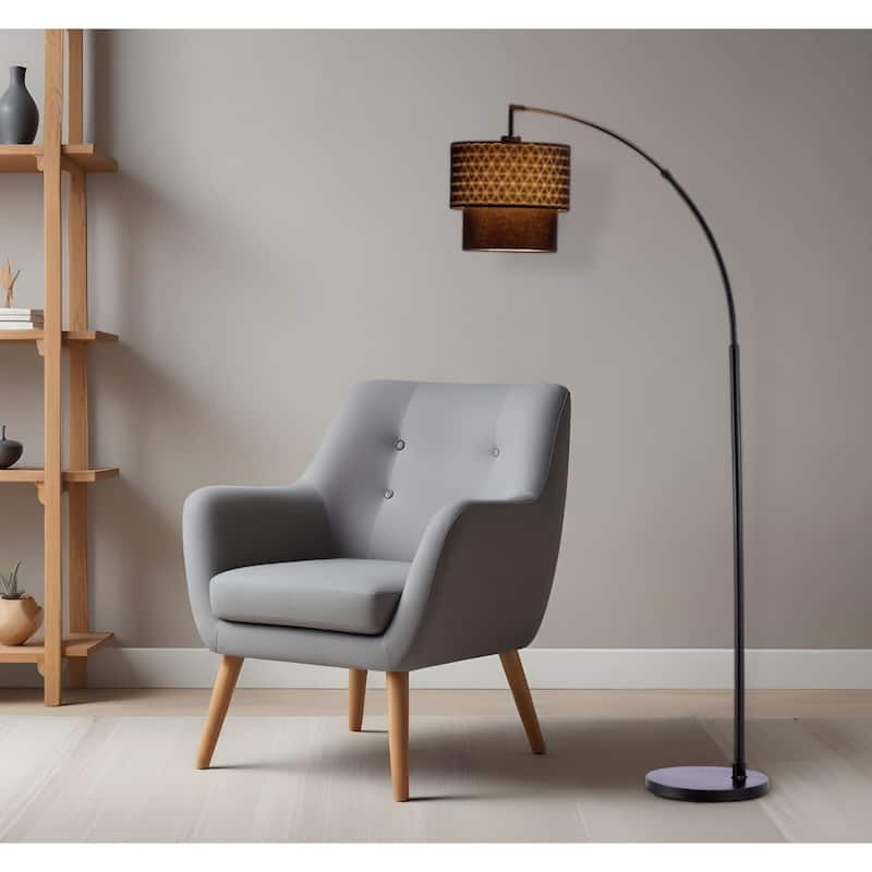 Metal Arched Floor Lamp with Fabric Drum Shade Adjustable Height Rotary Switch - 35” x 13” x 71” (D x W x H)