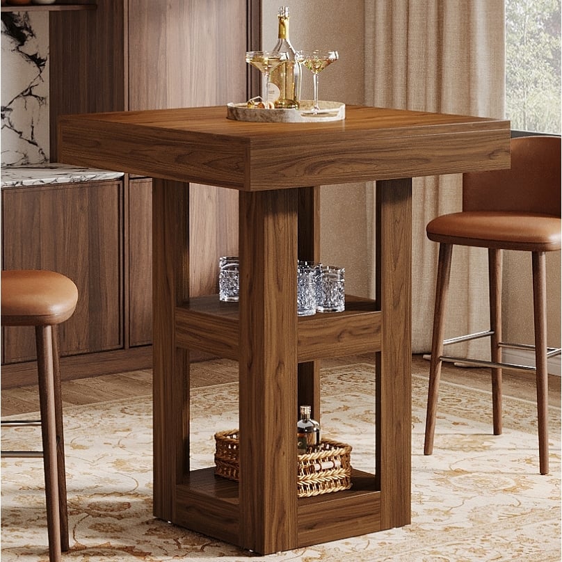 31.5-Inch Square Bar Table with Storage Shelves