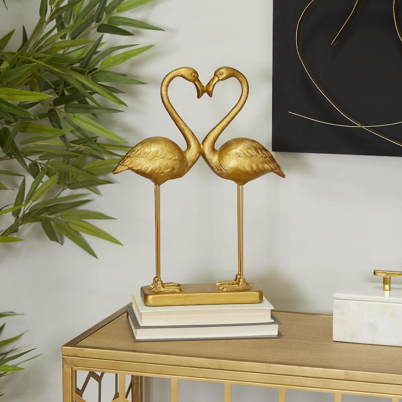 Radiant Gold Polystone Flamingo Decorative Sculpture - Gold - 11"W, 15"H