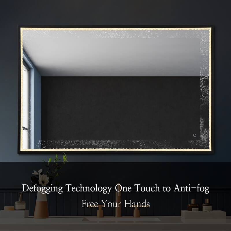Luxury Large LED Wall Bathroom Vanity Mirror Dimmable Touch Sensor Anti-fog - 55.1'' L X 35.8'' W