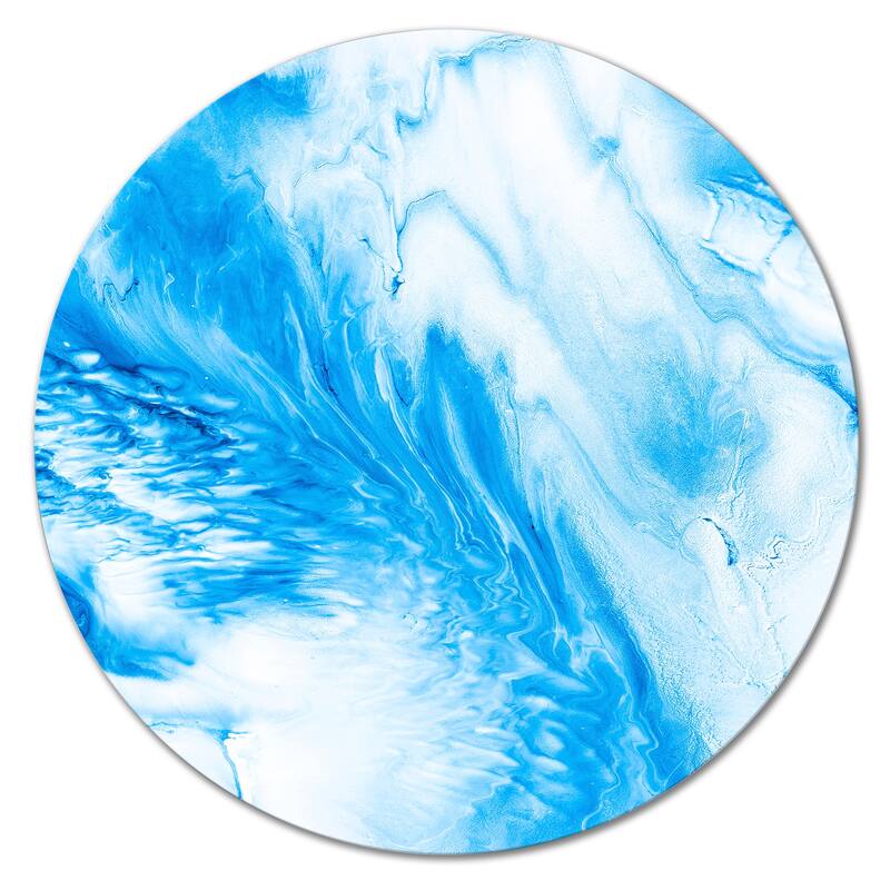 Designart 'Blue And White Liquid Art Waves V' Modern Metal Circle Wall Art - 11x11 - Disc of 11 Inch