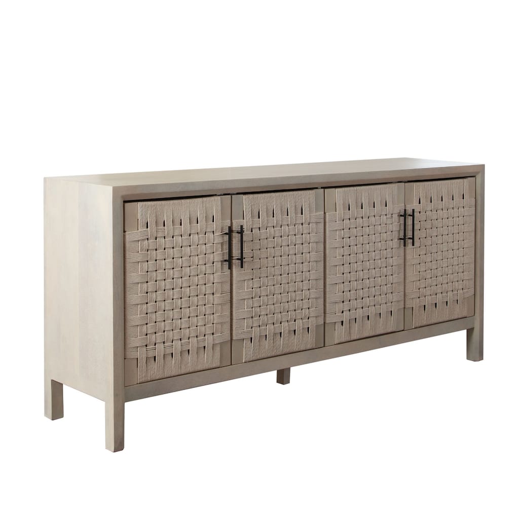 Pam Sideboard Buffet Cabinet 76 Inch, Natural Mango Wood w 4 Woven Doors