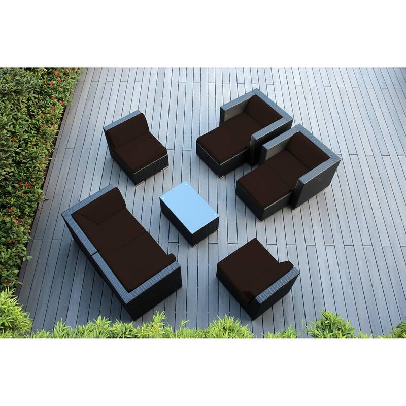 Ohana Outdoor Patio 9 Piece Black Wicker Seating Set with Cushions - No Assembly