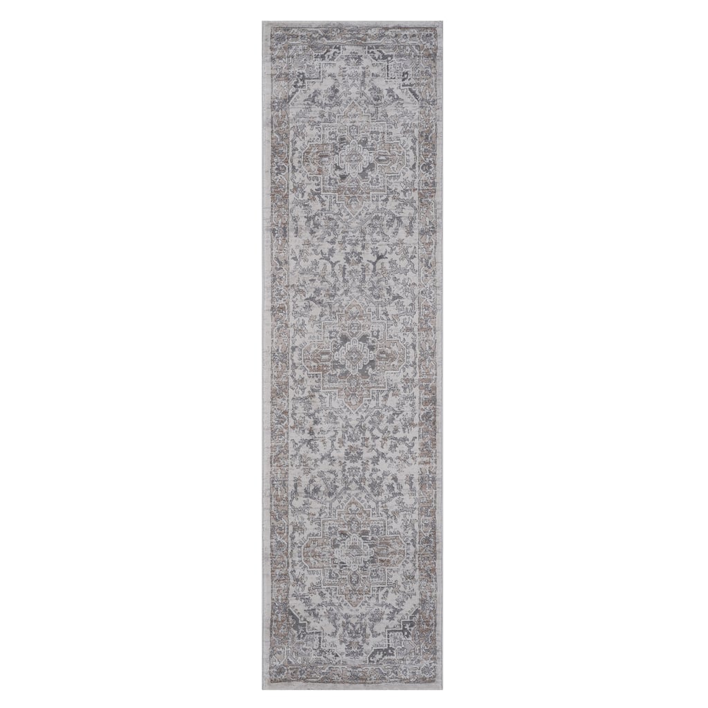MARFI Collection 2X8 Ivory / Beige / Oriental Non-Shedding Runner Rug - 96" D x 26" W x 0.35" H