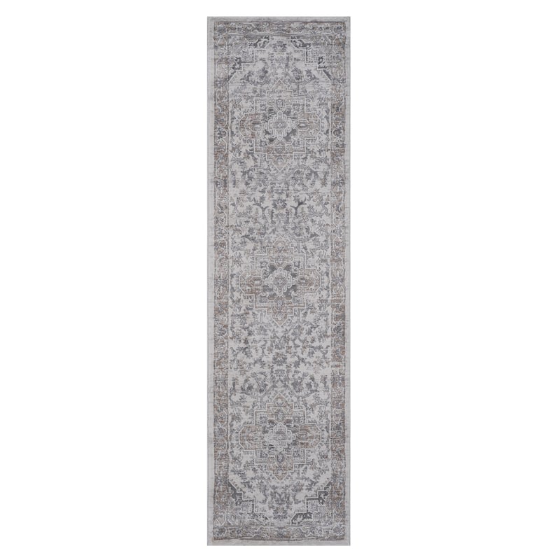 MARFI Collection 2X8 Ivory / Beige / Oriental Non-Shedding Runner Rug - 96" D x 26" W x 0.35" H