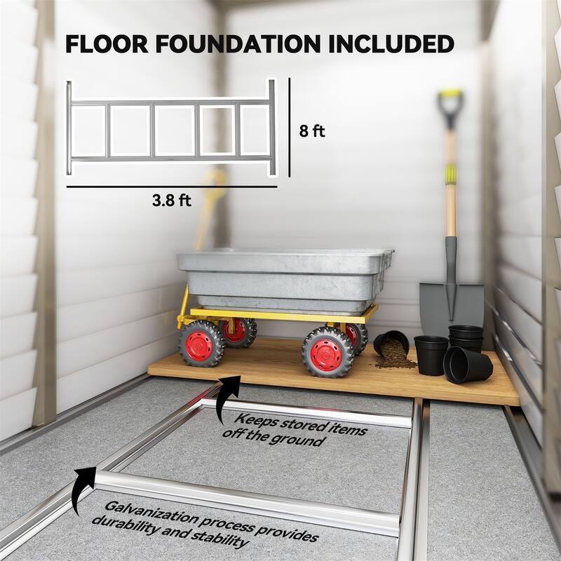Outdoor Storage Shed Metal Shed with Foundation Kit, Lockable Doors and Gloves