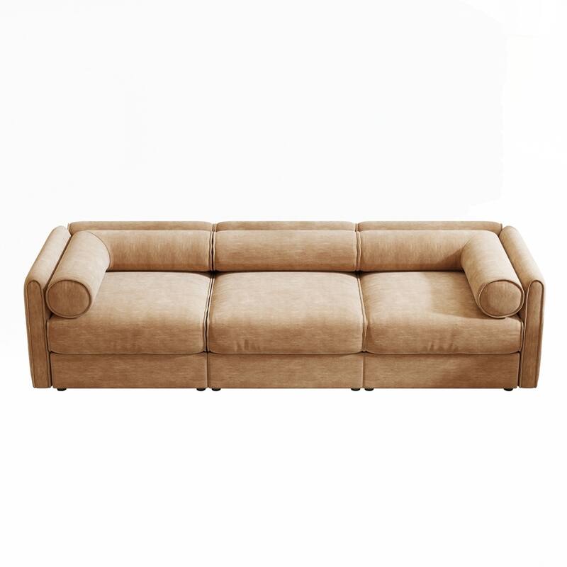 Cylindrical Backrest and Armrests Chenille Sofa with Storage Seat