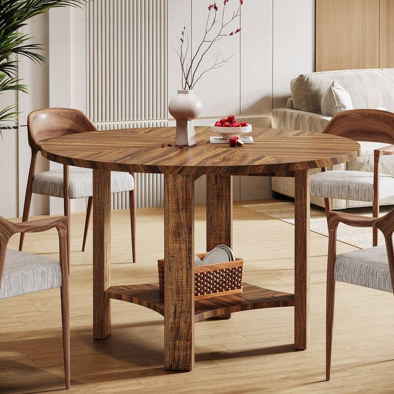Farmhouse 47-Inch Round Dining Table, 2 Tier Dining Room Table for Living Room, Kitchen - Brown