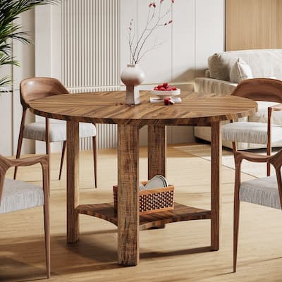 Farmhouse 47-Inch Round Dining Table, 2 Tier Dining Room Table for Living Room, Kitchen