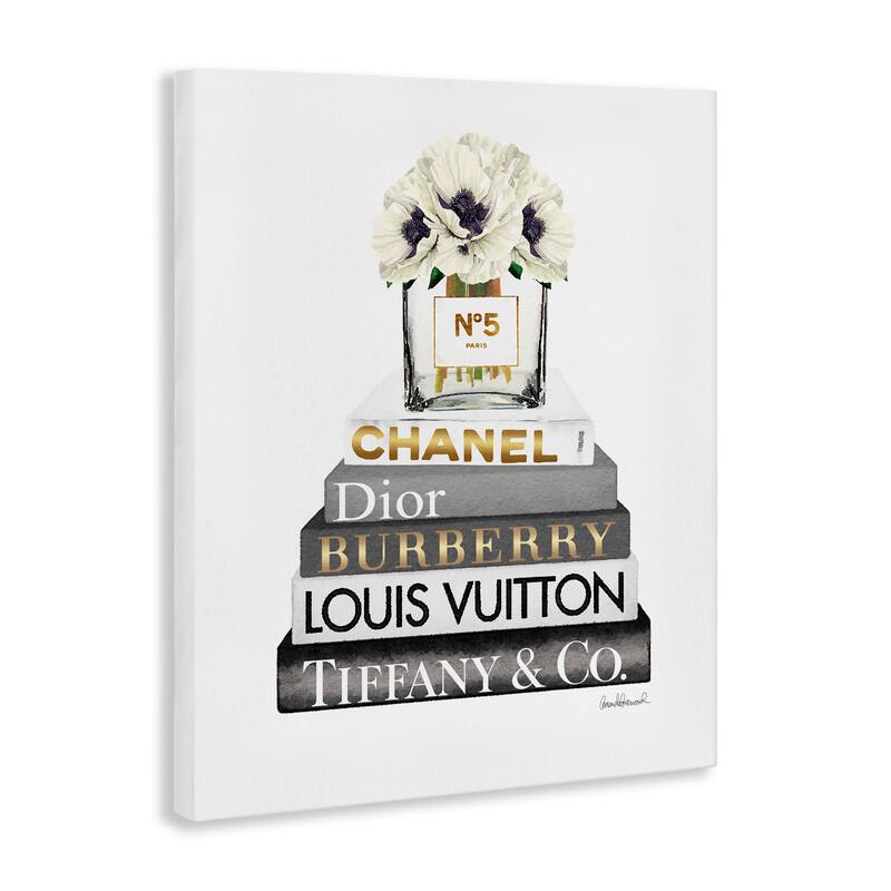 Stupell Blooming White Floral Display on Glam Designer Bookstack Canvas Wall Art - Multi-Color