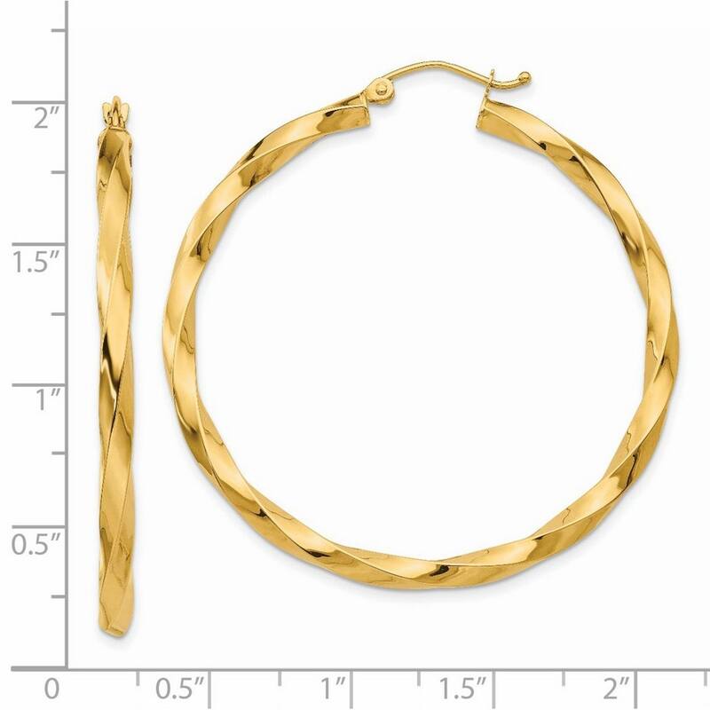 Curata 14k Yellow Gold Polished 45x 3mm Twisted Hoop Earrings