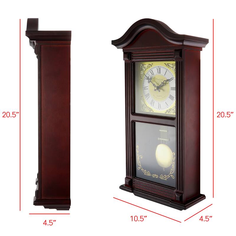 Bedford Clock Collection Decorative Wall Clock with Pendulum in Cherry