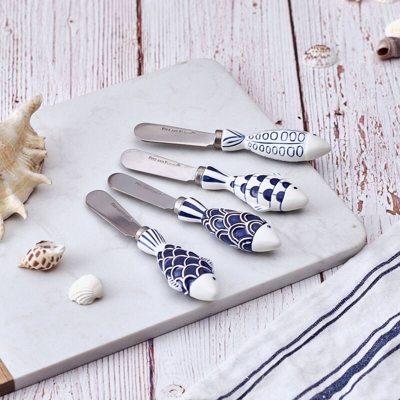 Fitz and Floyd Set of 4 Blue Fin Spreaders, Assorted