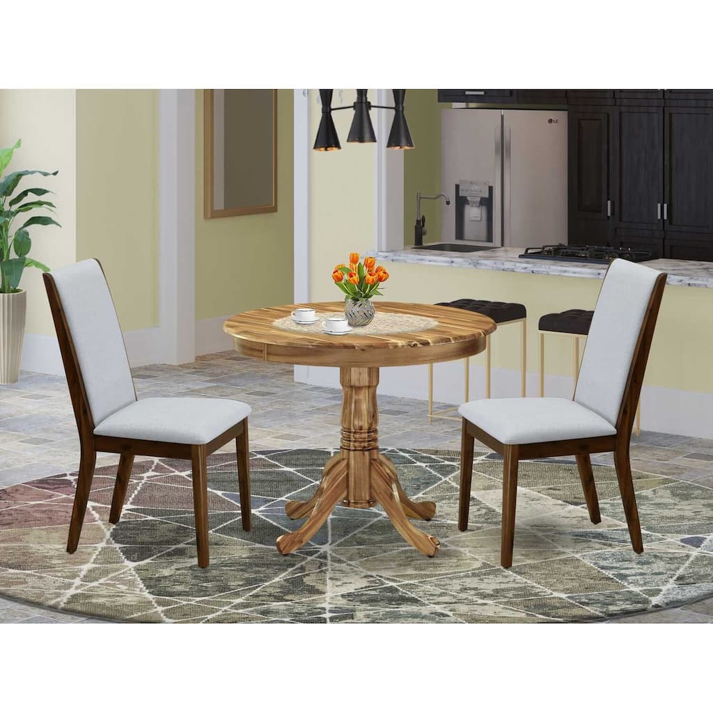 3-Piece Natural Oil Finish Solid Wood Top - Round Upholstered Dining Room Set - Seats 4