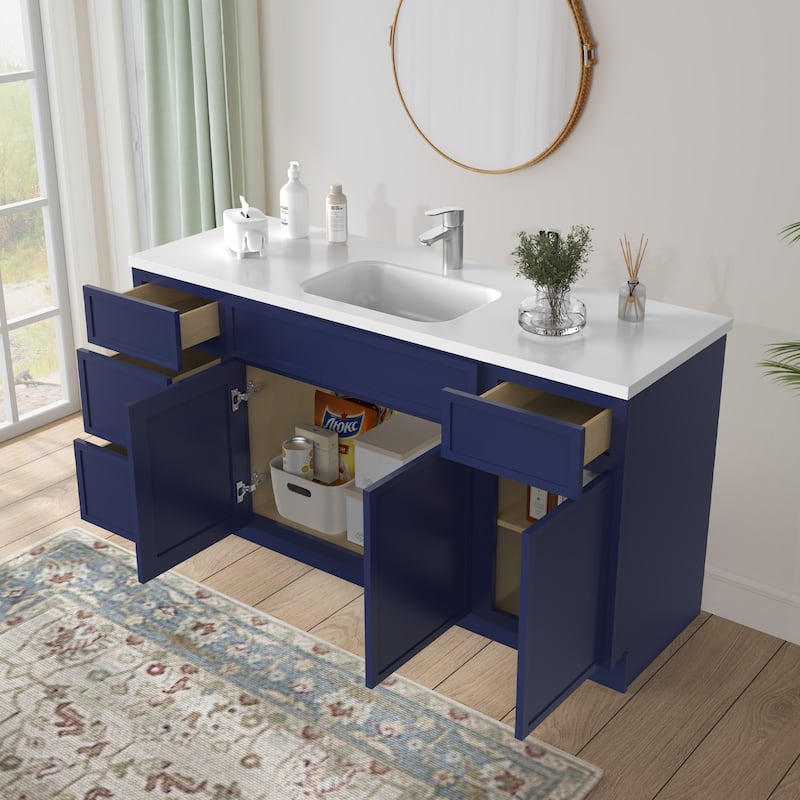 Vanity Art 69" Oak Freestanding Bathroom Vanity Cabinet without Top