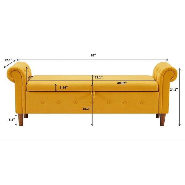 Linen Upholstered Rectangular Storage Sofa Stool with Button Tufting ...