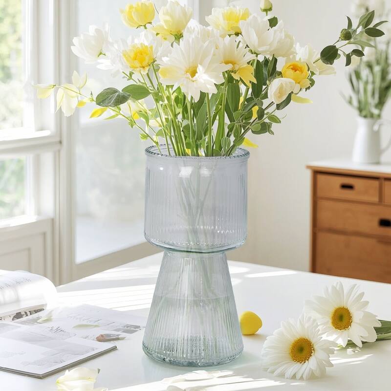 Javlergo Glass Flower Vases for Centerpiece Table Home Indoor Desk Decor, Crystal Vase, Glass Vase Thickening Design Suitable - Light Grey