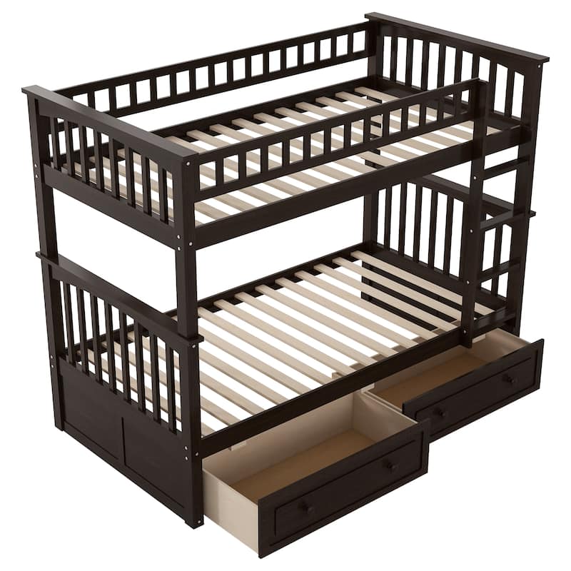 Twin Over Twin Convertible Bunk Bed with Storage Sturdy Design
