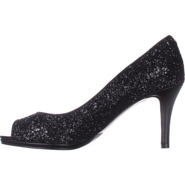 black glitter open toe heels