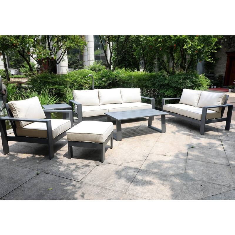 Katalla Aluminum 6-piece Deep Seating Set with Coffee Table by Havenside Home - Powdered Pewter/Cast Silver