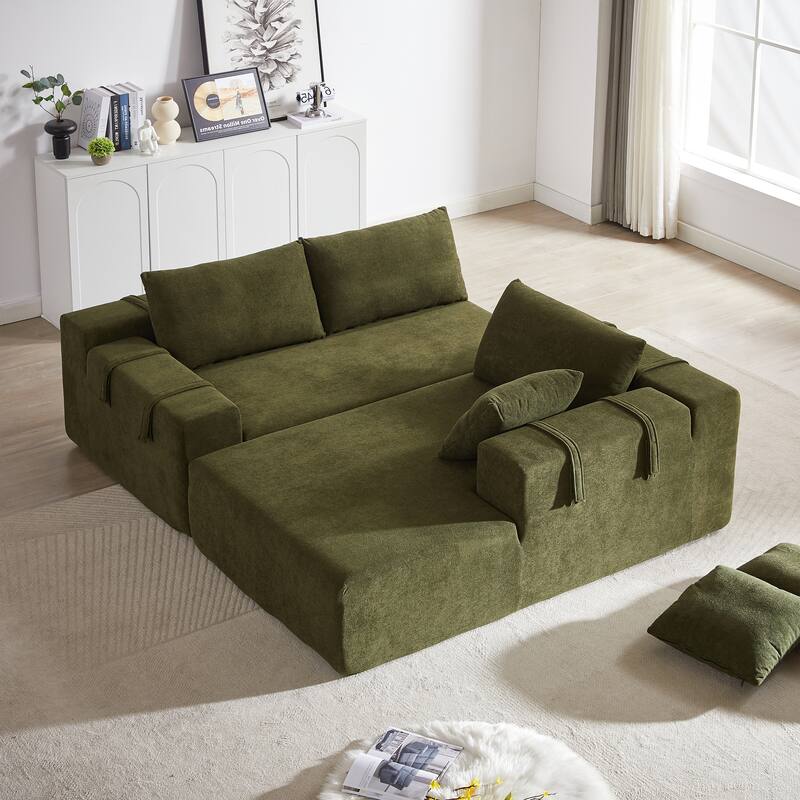 108" Chenille L-Shaped Modular Sectional Sofa with 6 Pillows