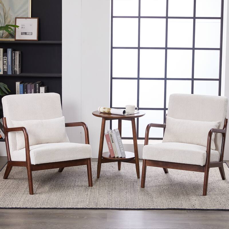 Mid-Century Modern Accent Chair, Arm Chair Living Room Chairs with Pillow Upholstered Reading Chair with Solid Wood Frame