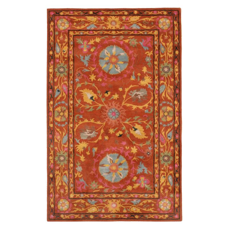 Rust Suzani Hand-Tufted Wool Traditional Rug, 5' x 8' - Colorful Suzani design with durable plush wool. - N/A