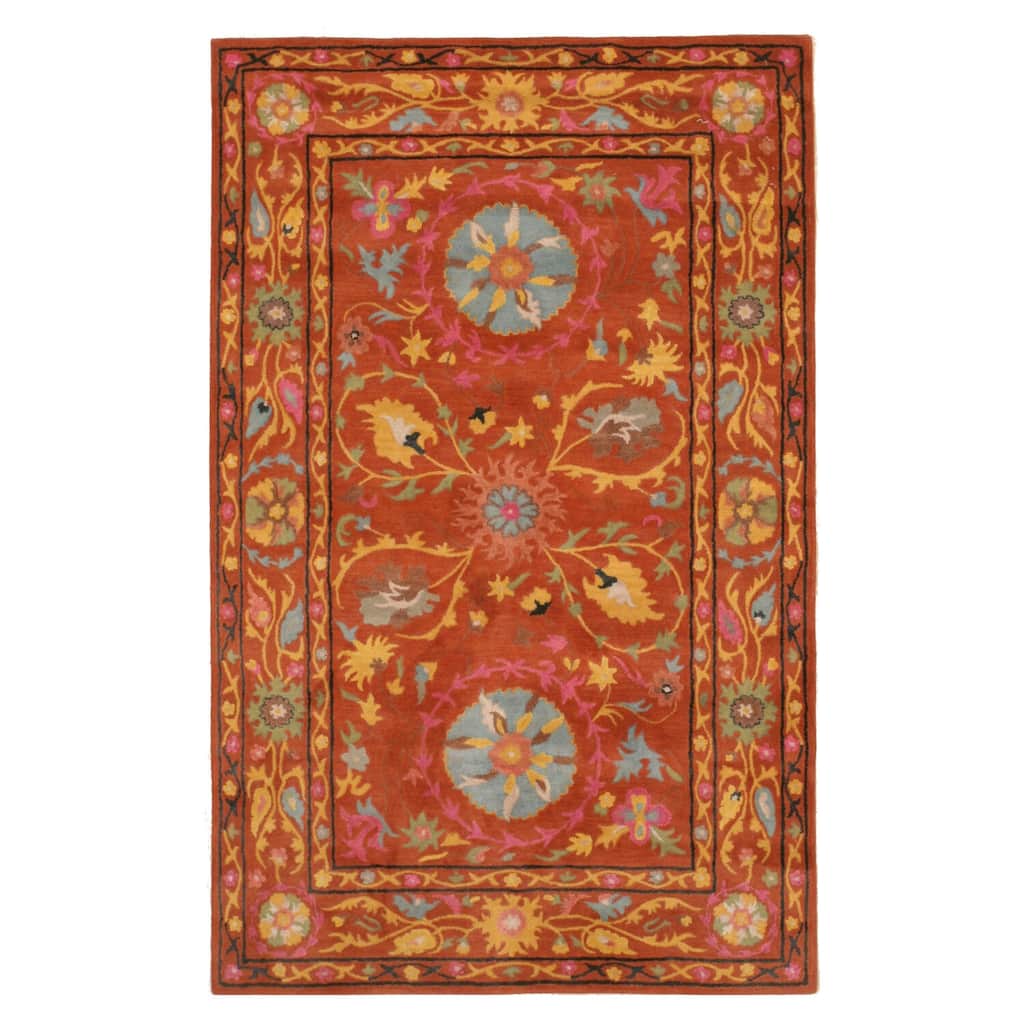 Rust Suzani Hand-Tufted Wool Traditional Rug, 5' x 8' - Colorful Suzani design with durable plush wool. - N/A