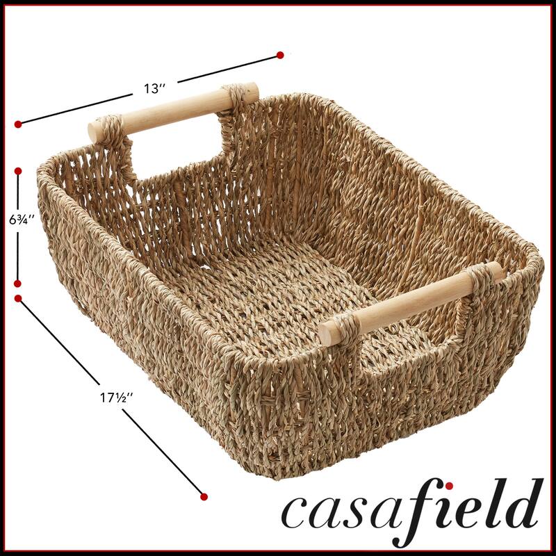 Hyacinth Seagrass Oval Storage Baskets with Wooden Handles Woven Bins