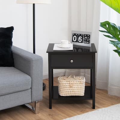 2 Tier Modern End Table Nightstand w Drawer Shelf Sofa Side Table