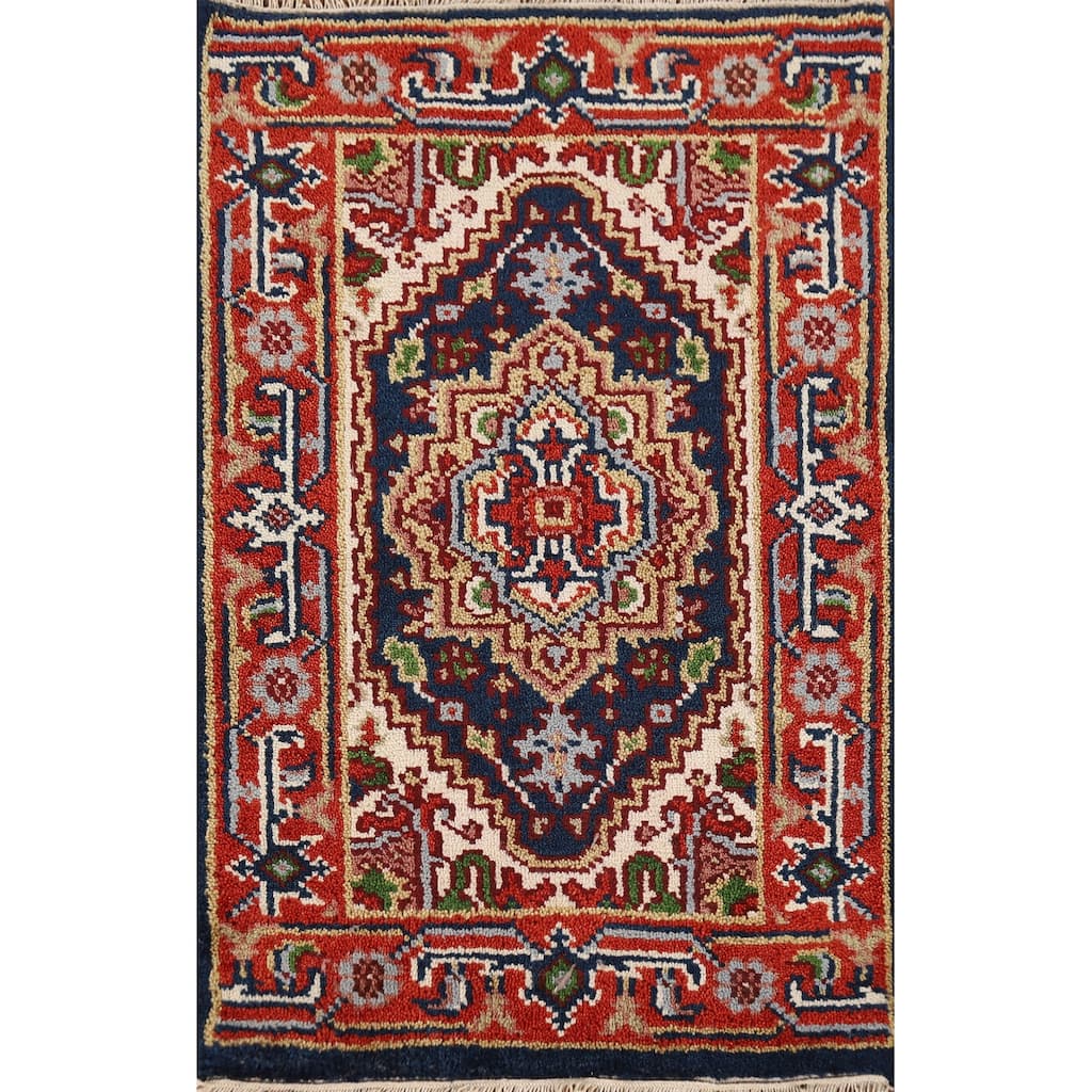 Geometric Heriz Serapi Indian Accent Rug Handmade Wool Carpet - 2'0" x 3'0"