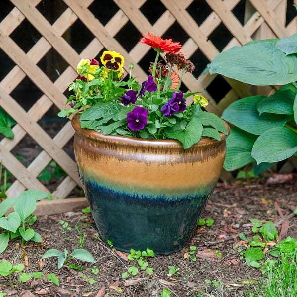 Sunnydaze Chalet High-Fired Glazed Ceramic Planter - 15-Inch - Forest Lake  Green - Bed Bath & Beyond - 31953609