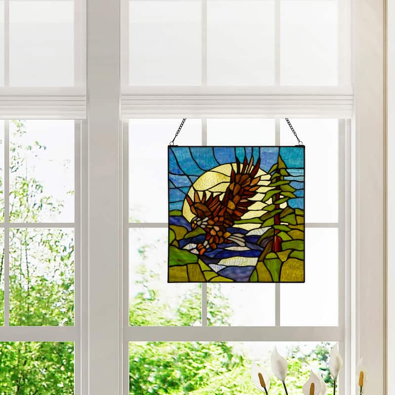 River of Goods Bald Eagle in Flight River of Goods Stained Glass Window Panel - 14" x 0.25" x 14"