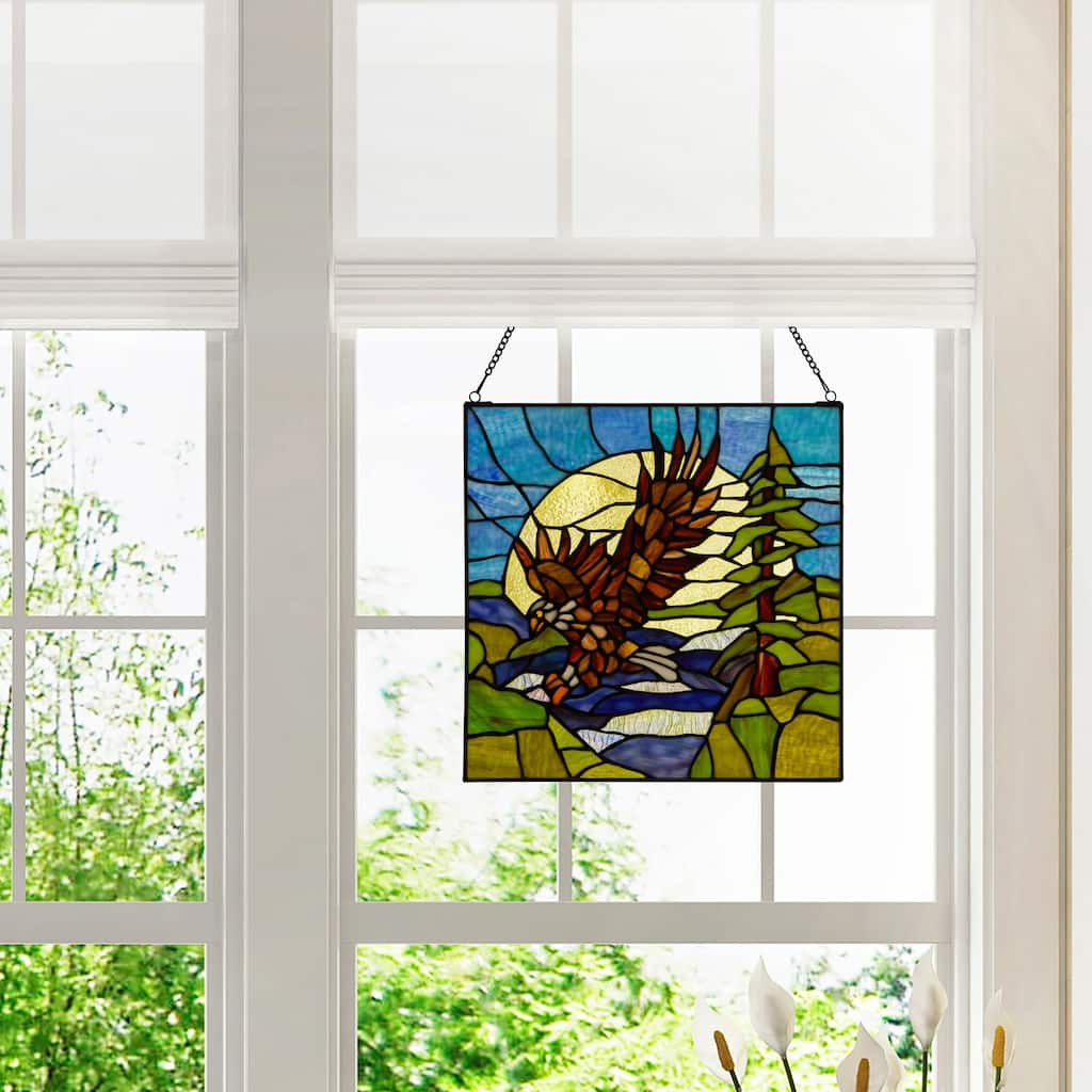 River of Goods Bald Eagle in Flight River of Goods Stained Glass Window Panel - 14" x 0.25" x 14"